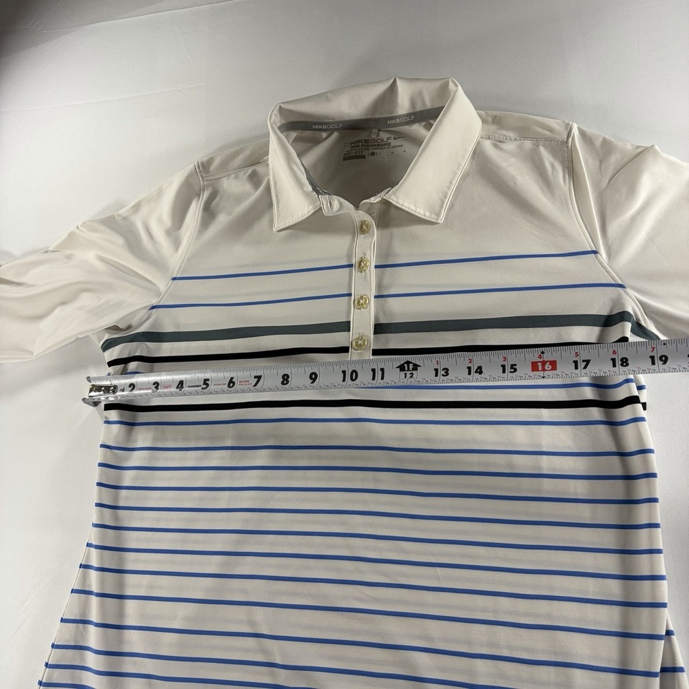 Nike Golf Polo Womens Large White Blue Striped Dri-FIT Tour Performance Shirt - Picture 4 of 5